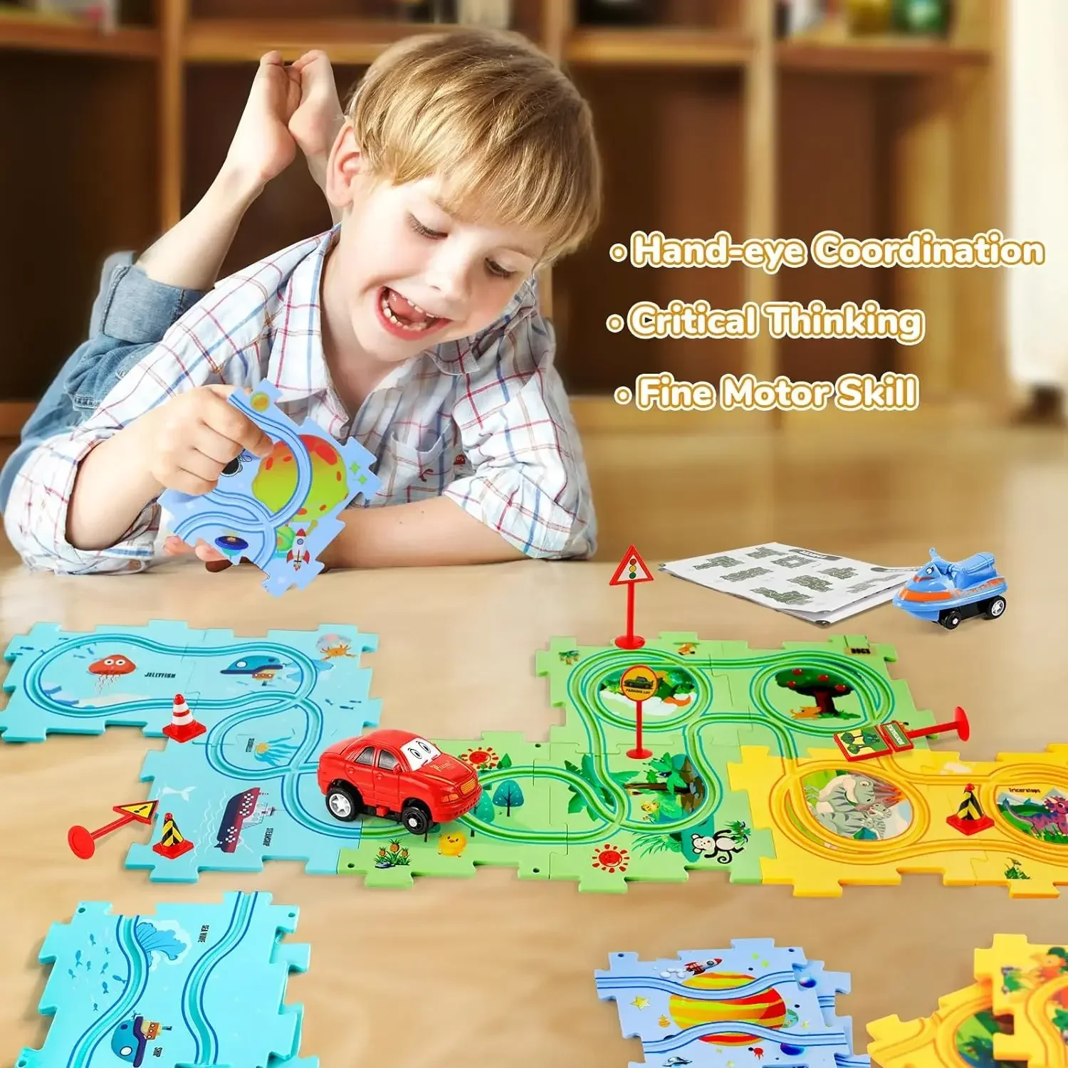 Trackmates Kids Car Track Set,Puzzle Racer Kids Car Track Set,Nukids Puzzle Racer Car Rail Set,Puzzle Track Cars Play Sets