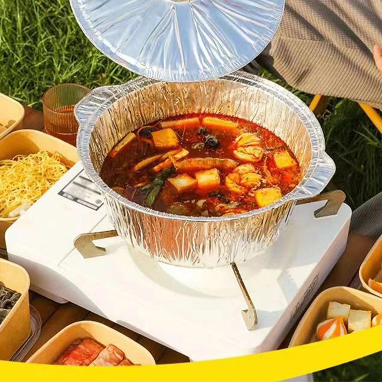 Cooking Pot Baking Tin Pan Food Container with Lid Meat Pot Tin Foil Pot for Camping Vacation Trips