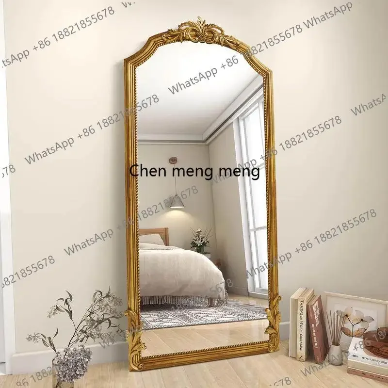 D80 French carved full-length mirror retro wall-to-wall floor mirror home medieval bedroom wall-mounted large full-length mirror