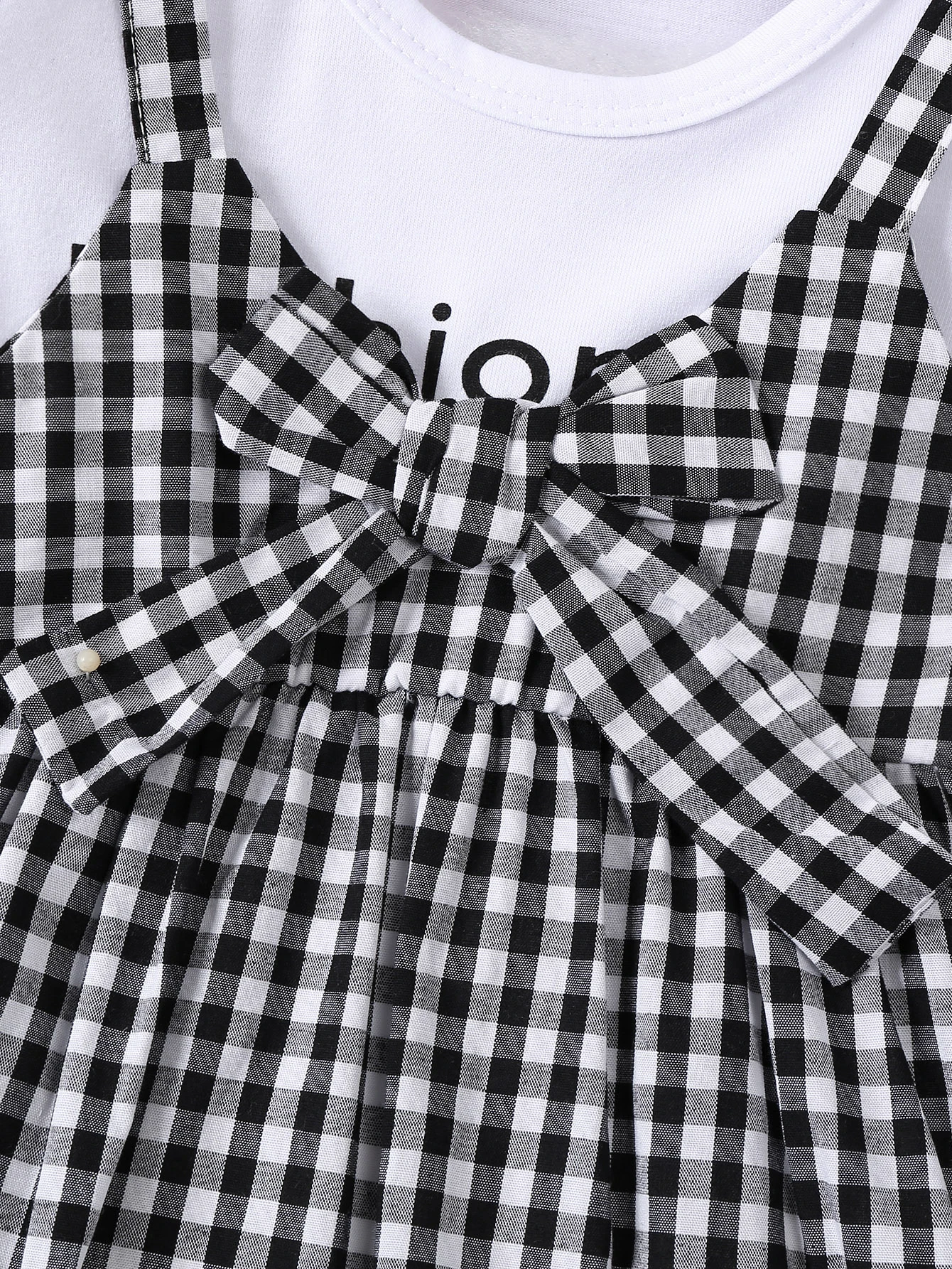 فستان كاجوال للفتيات الصغيرات مطبوع عليه حروف محبوكة بأكمام قصيرة مرقع منقوش مزيف مكون من قطعتين مزين بفيونكة فستان صيفي #5