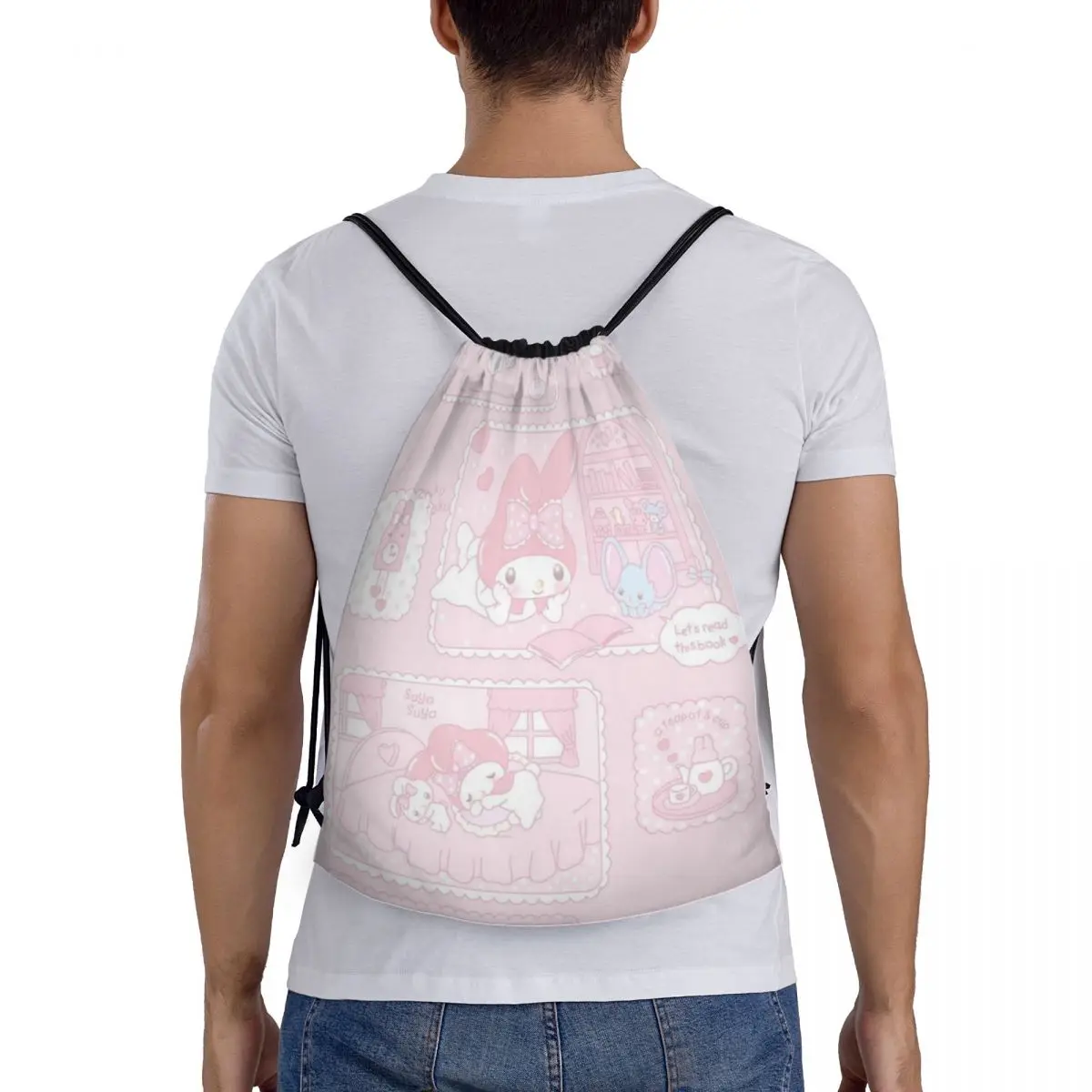 My Melody Drawstring Back Pack Bag Travel Storage Package Teenagers Beach Tote Bag School Sport Shoe Bag Portable