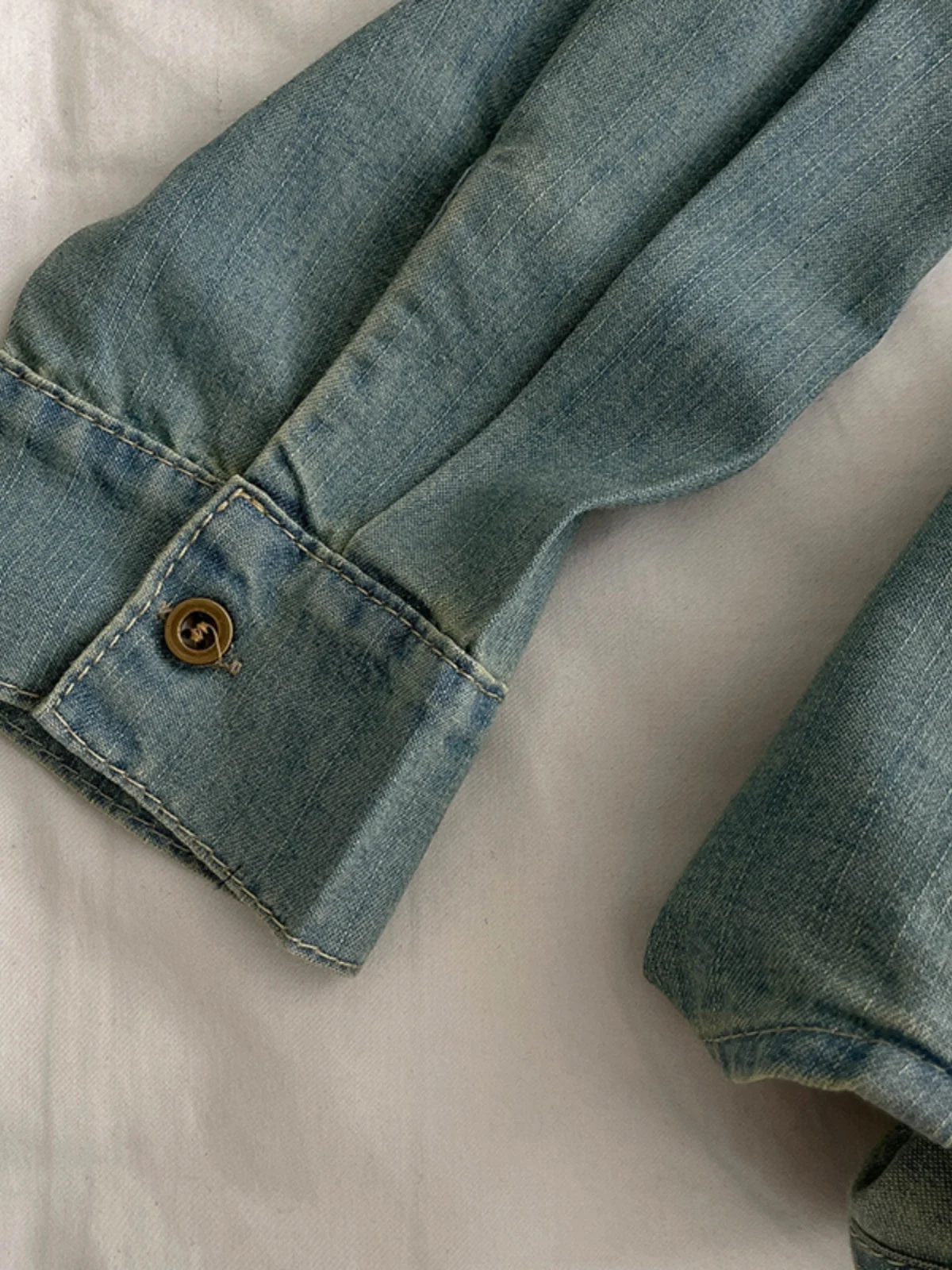 Chemise en jean brodée avec nœud pour femme, chemisier vintage, col rabattu, manches longues, style coréen, printemps, automne