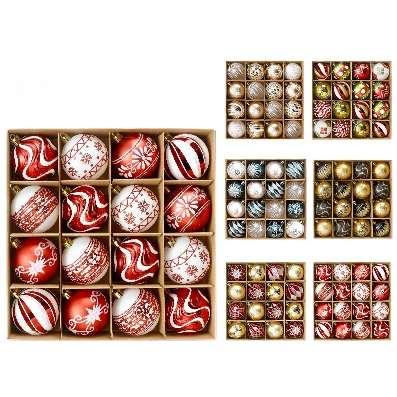 

16PCS 6CM Christmas Ball Snowflake Stripe Pattern Combination Christmas Tree Ornaments Luxury Christmas Decorations Xmas Ball