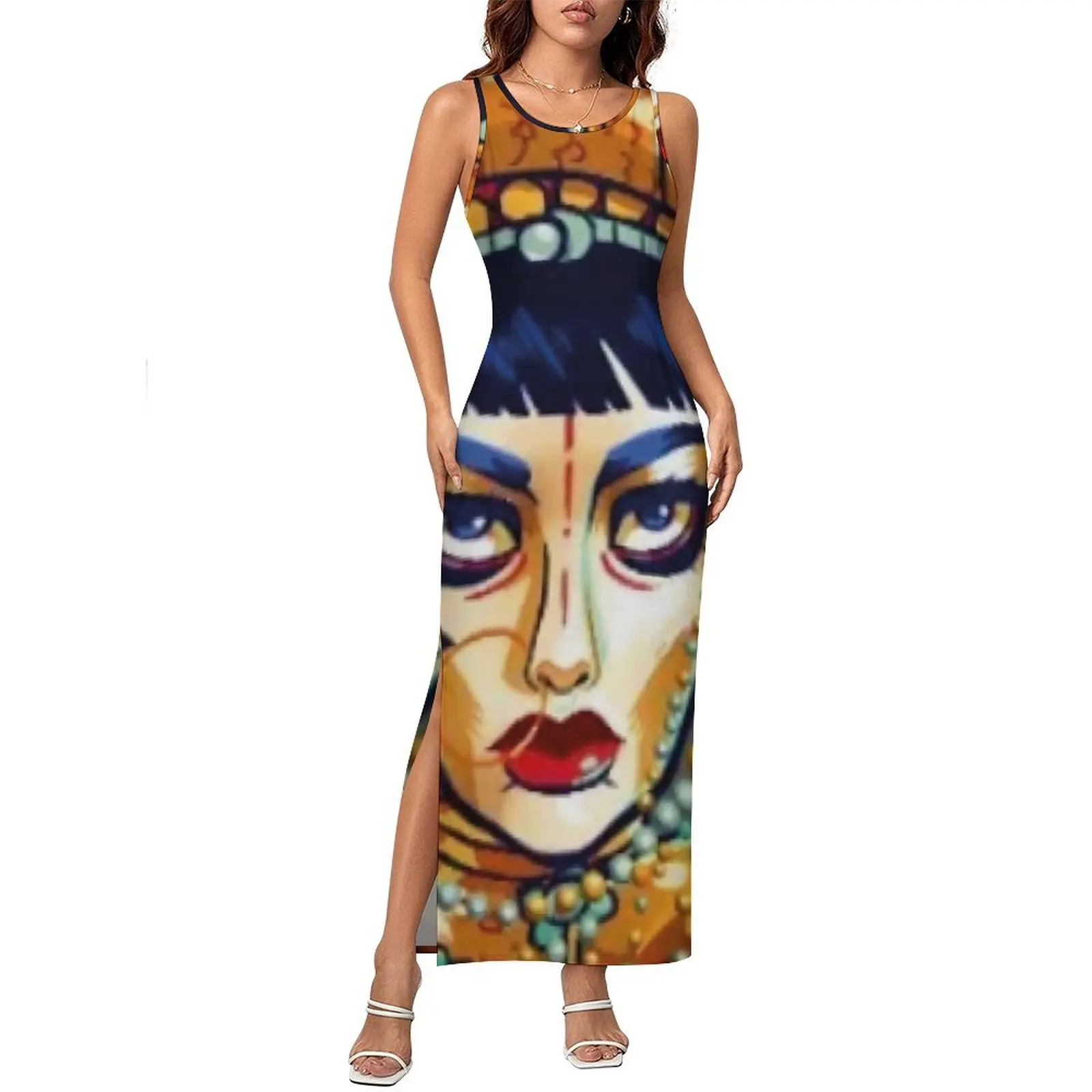 Vestido bodycon feminino na moda jibaro pintura maxi vestidos verão amor morte robôs sem mangas moda vestido gráfico tamanho grande
