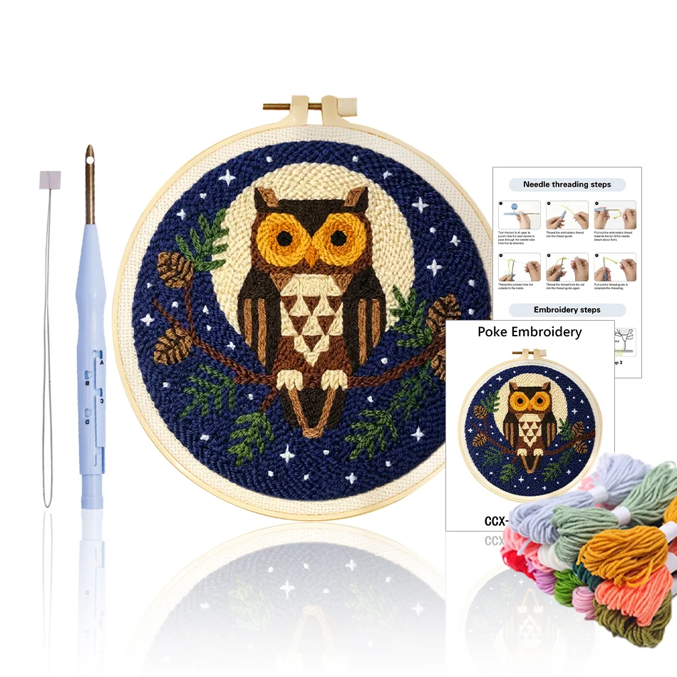 GATYZTORY punch needle embroidery Yarn Cross stitch kits Picture owl animals Sewing 20x20cm embroidery hoop Diy Set Home Decor