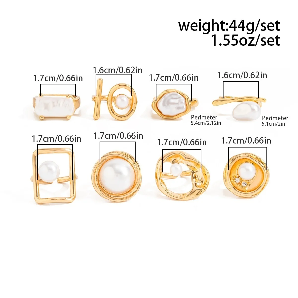 Vintage-Set mit unregelmäßigen, barocken, imitierten Perlen-Fingerringen für Damen und Herren, trendiger weißer, geometrischer Ring mit Emaille, Punk-Schmuck – Detail 4