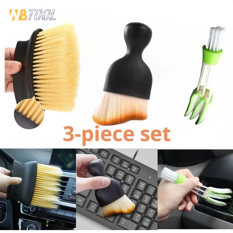 Cepillo de limpieza de ventilación de aire acondicionado de coche, limpieza de doble cabezal multifuncional, cepillo suave, obturador de teclado,