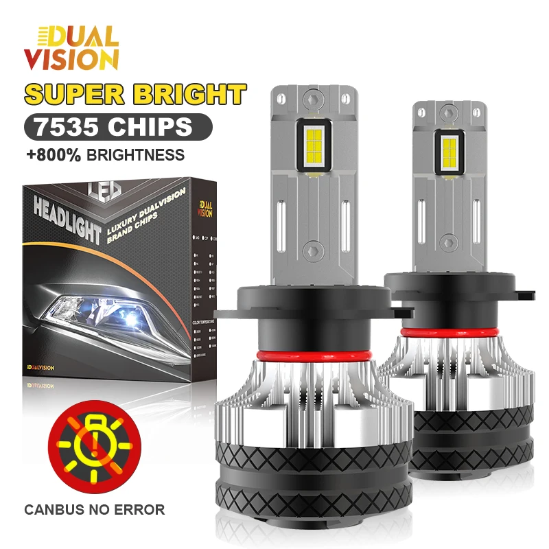 Dualvision H7 LED Headlight Bulbs For Car High Low Beam Canbus H1 H4 H11 H9 H8 9012 9005 9006 HB3 HB4 Turbo Fog Lamp 7535 Chips