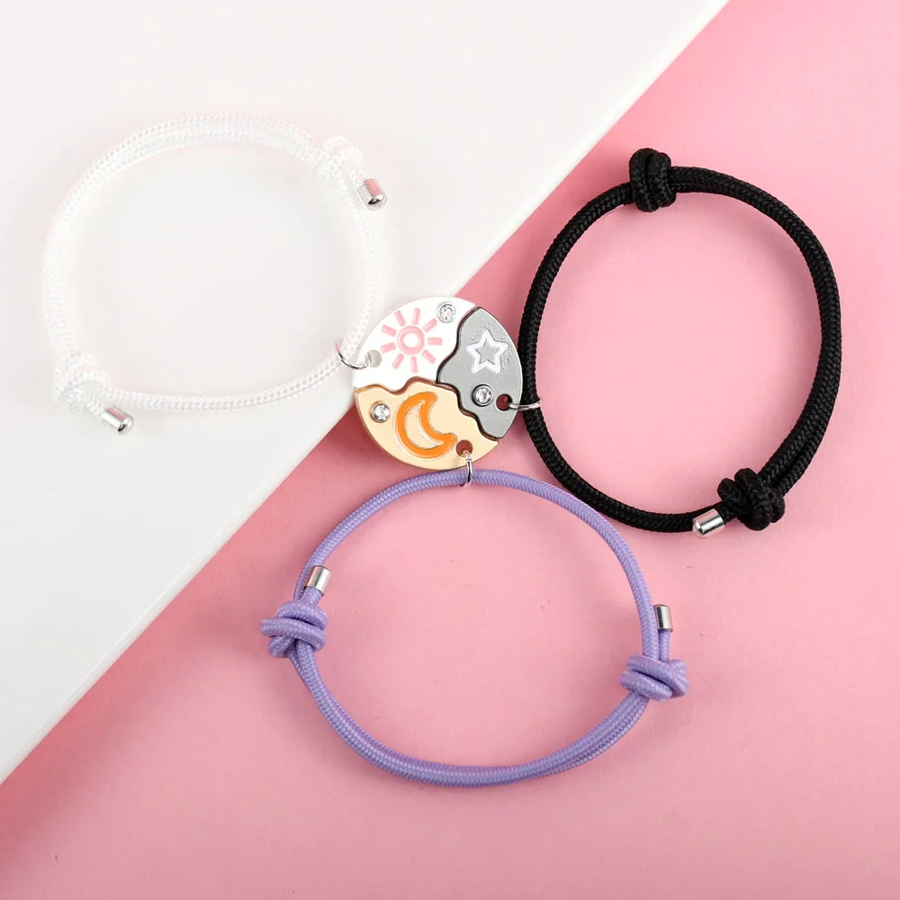 Lovecryst 3 قطع/مجموعة Sun Moon and Star Stitching Best Friend سوار BFF هدايا مجوهرات الصداقة للفتيات