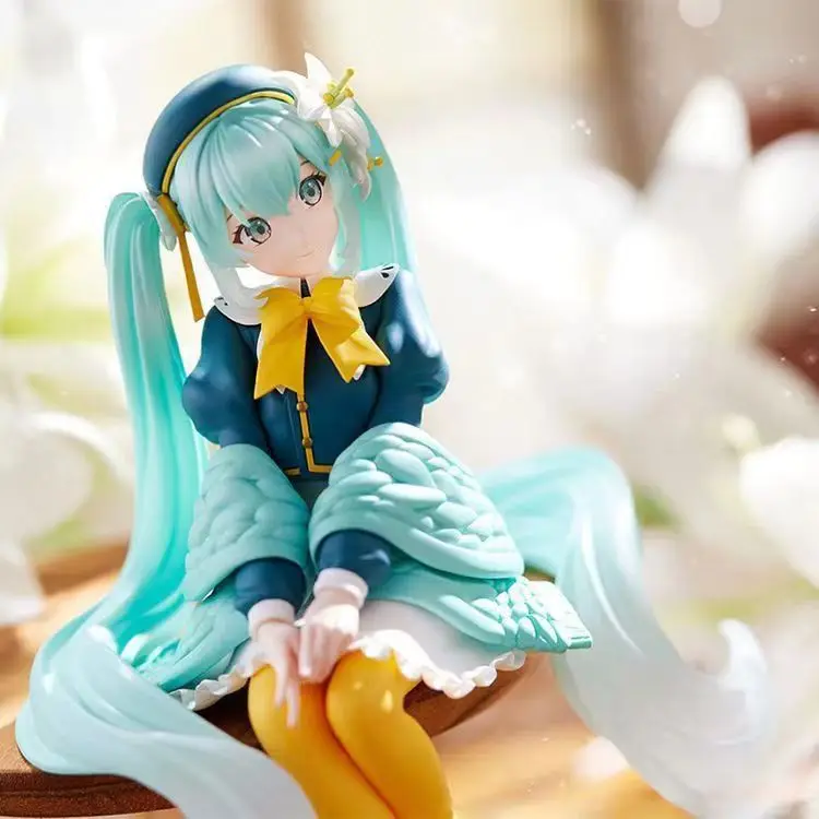 15CM 2024 New Anime Hatsune Miku Lily Fairy Sitting posture Q version kawaii Figure PVC Model Toys Doll Ornaments Gifts
