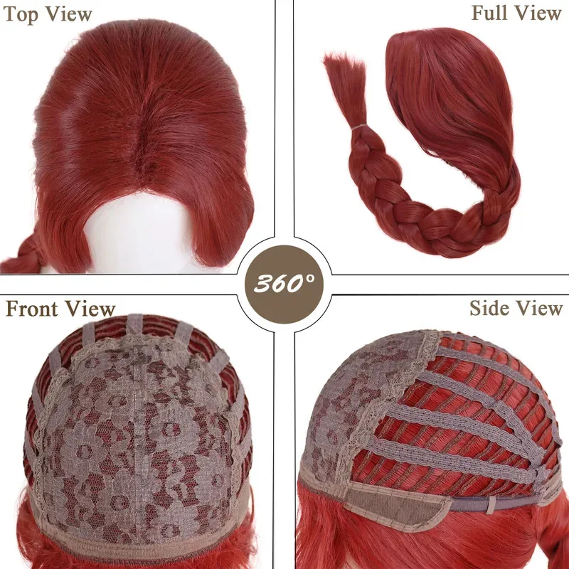 Peluca de pelo sintético largo trenzado marrón rojizo resistente al calor para Cosplay disfraz de Fiona para adultos mujeres Anime rlu;3