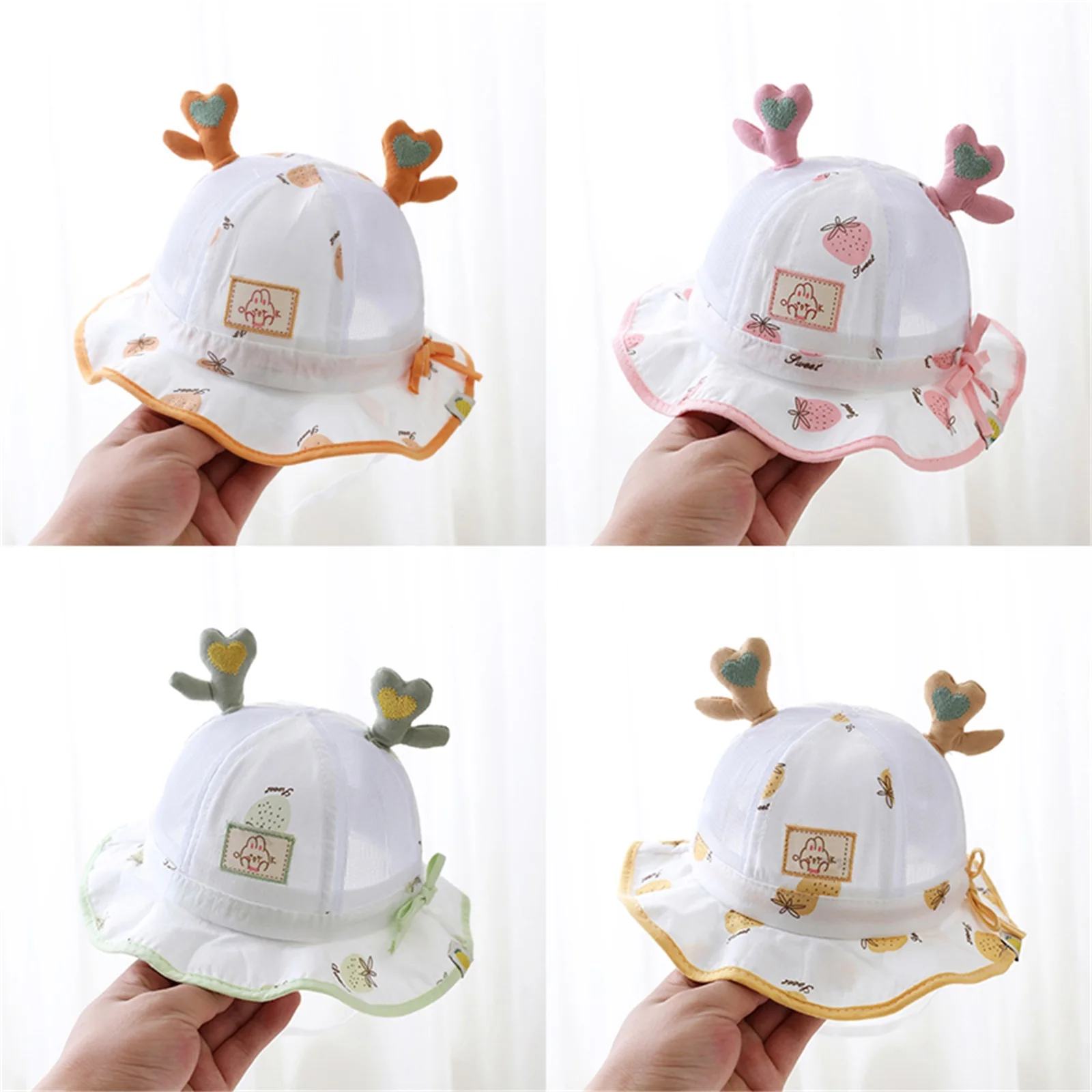 BeQeuewll Boys Girls Fisherman Hat Cute Cartoon Deer Antler Wide Brim Sun Protection Bucket Cap Summer Sunscreen Basin Hats