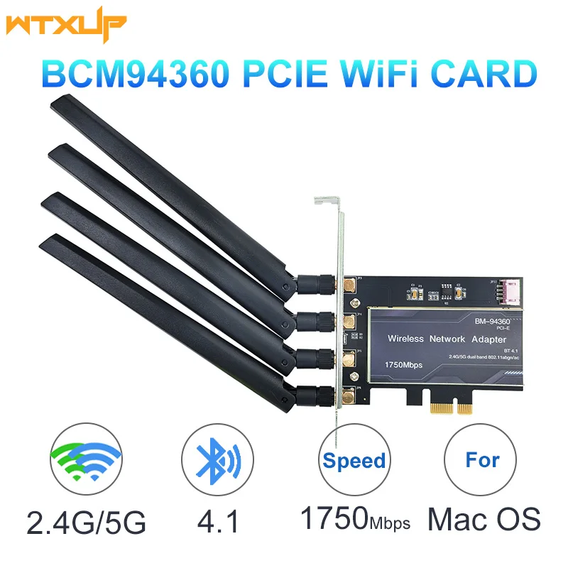 Bcm94360 Dual Band PCIe Desktop Wireless AC Network Card WIFI Bluetooth 4.1 pci-e For Hackintosh / Mac OS / Windows Drive-Free