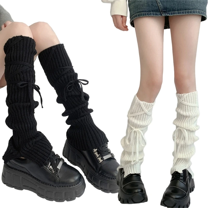 Women Fashion Leg Warmers Bows Knit Long Leg Socks Warm Students Girl Boot Socks