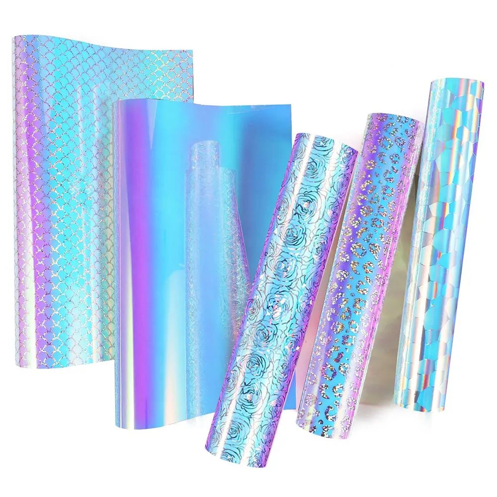 Holograficzna gradientowa błyszcząca samoprzylepne dekoracje winylowa lampart syrena 5 w różnych kolorach dla DIY Cutter cut DIY kubki dekoracje świąteczne