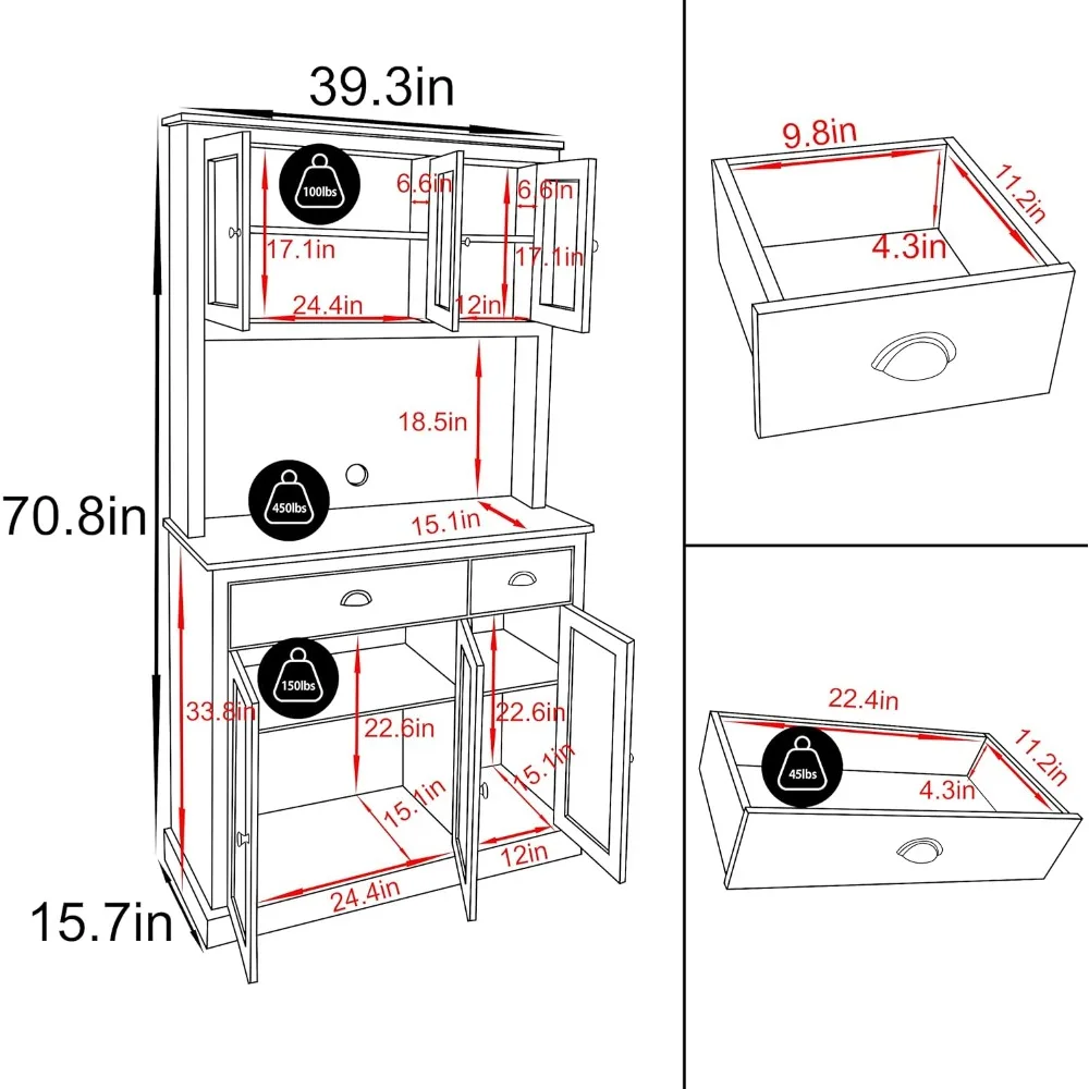 Mupater Küchen schrank mit Mikrowellen ständer, 71 ''freistehender Stall schrank mit Buffets chrank, Schubladen und