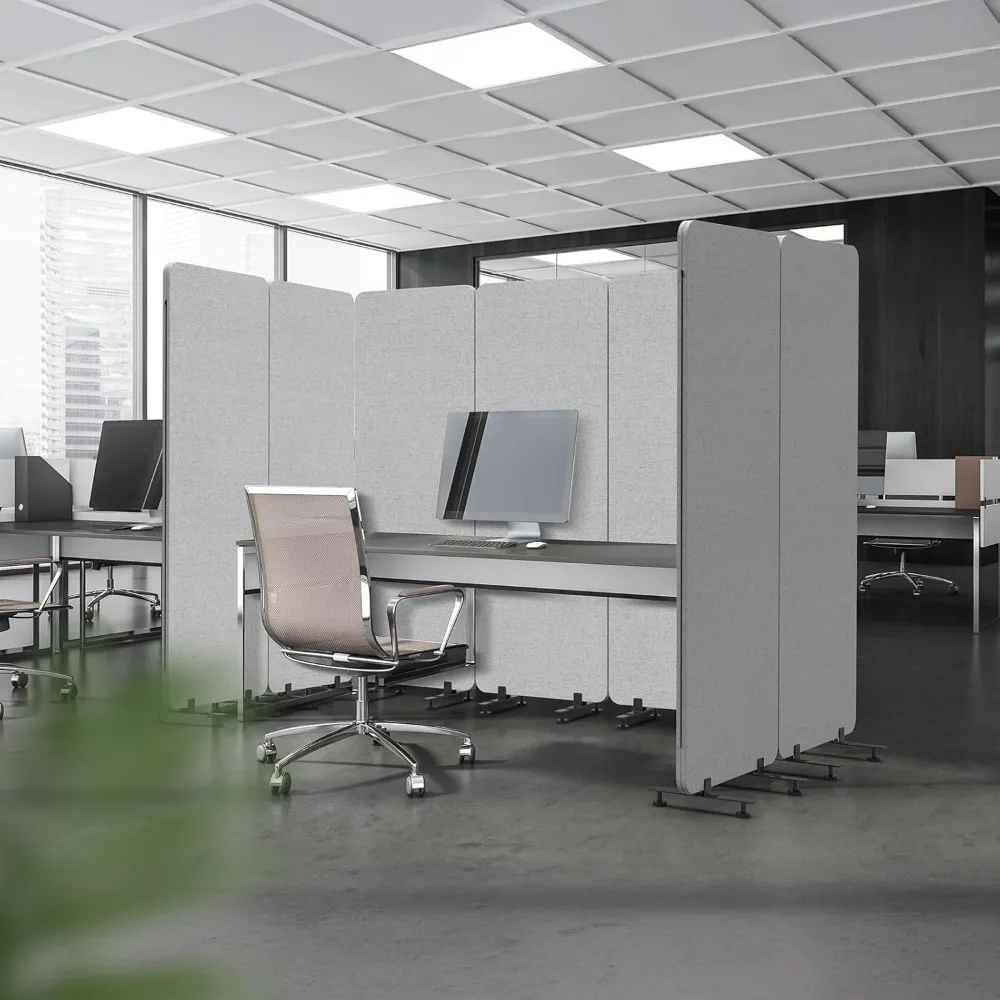 

Room Divider Screen, Freestanding Privacy Partition Wall, Zipper Connected Panels with Wheels, Office Space Separator