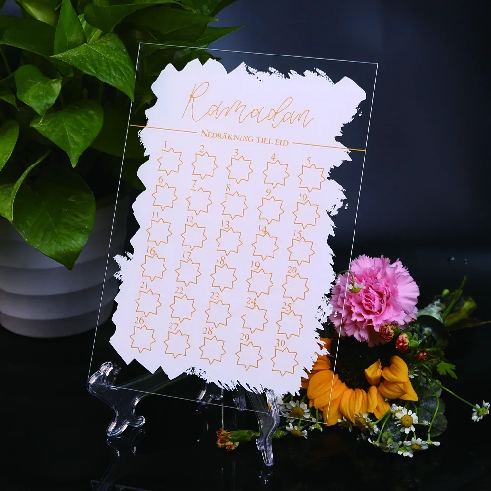 Ramadan countdown kalender Transparant acrylglas • Ramadan planner met standaard • Engels of Zweeds