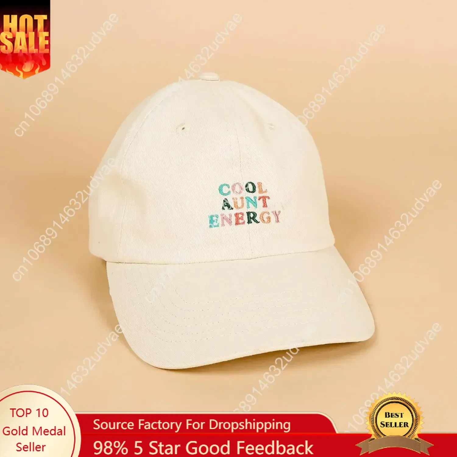 Gorra Beige Cool Aunt Energy Hanna Roberts con Letras Bordadas Multicolor