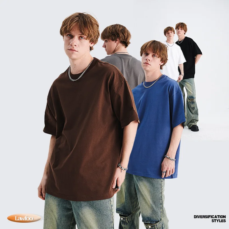 

Мужская футболка с короткими рукавами, чистый хлопок, тяжелая, свободная, модный бренд, круглый вырез, нишевая внутренняя одежда для мужчин в качестве базового слоя