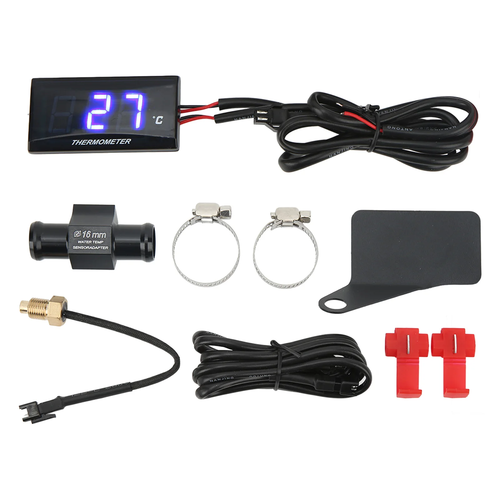 Motorfiets Digitale Thermometer Universele Motorfiets Dc 12V Lcd-Scherm Slanke Watertemperatuurmeter Met 16Mm Tee Voor Motor