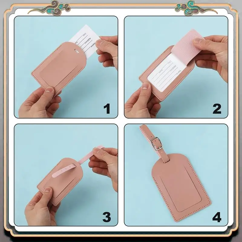 

Reliable-4 PCS PU Leather Luggage Tag With Adjustable Strap Suitcase Tags Identifier Travel Bag With Privacy Protection Cover