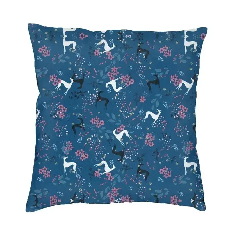 Cool Sighthound Greyhound Flower Love In Blue Pillow Cover Home Decorative 3D Printed Whippet Dog Cushion Cover for Living Room