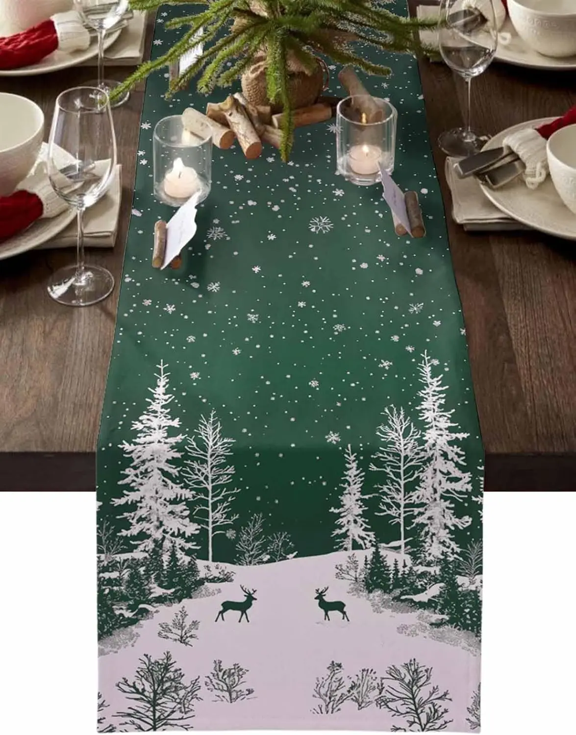 Weihnachten Wald Rentier Schneeflocken Leinen Tischläufer Party Dekor Winter Weihnachten Küche Esstisch Läufer Weihnachtsdekoration