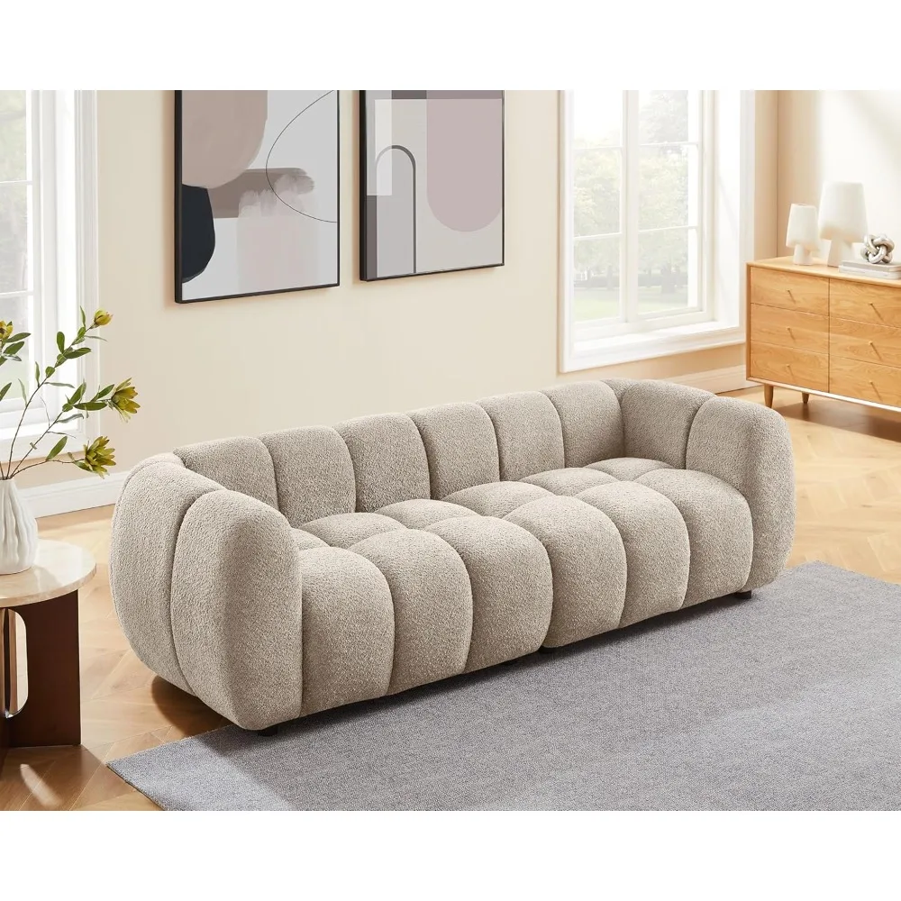 89-inch extra-large deep seat Boucle sofa, comfortable modern three-seat fabric cloud sofa, suitable for living room