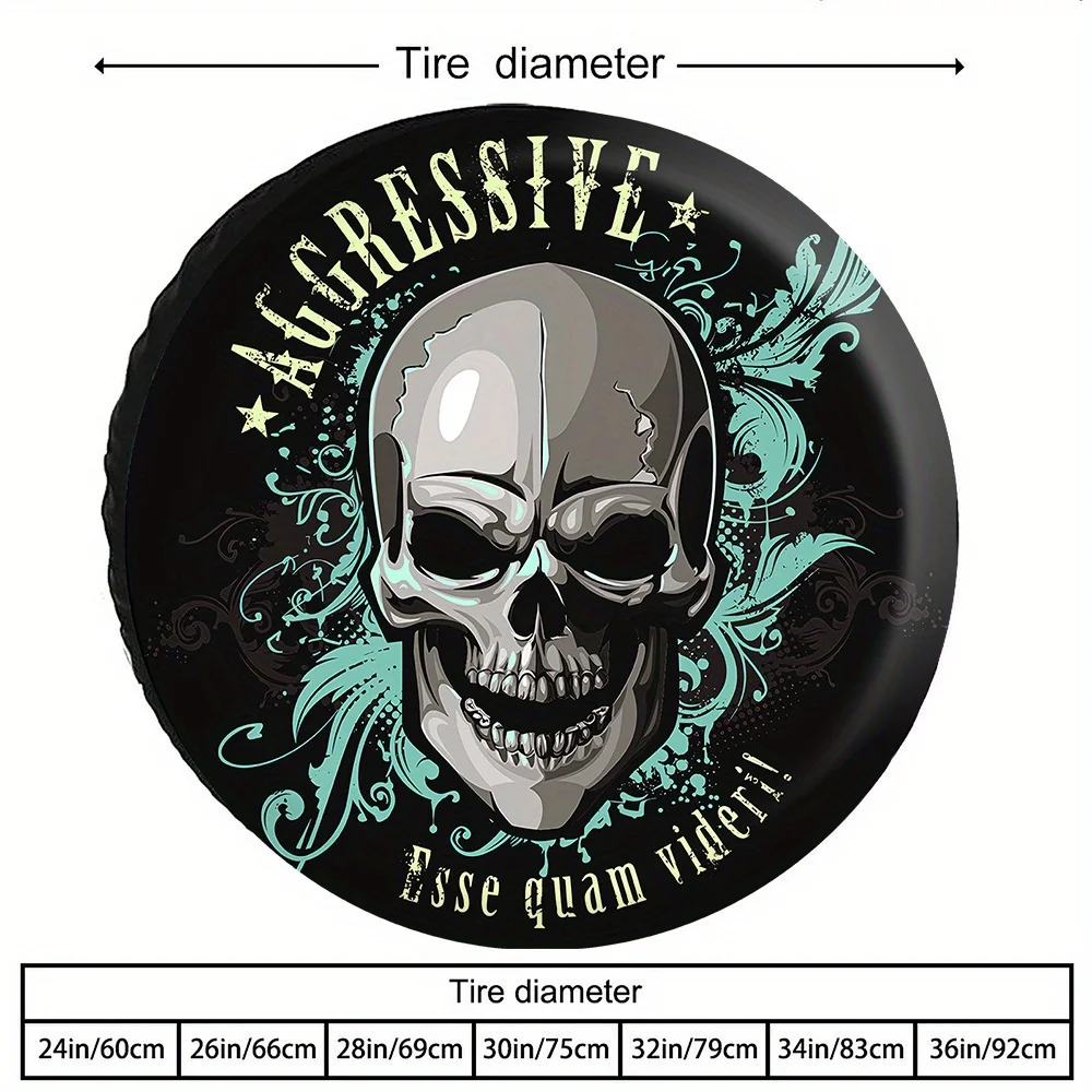 Aggressive Skull Design Tire Cover For JEEP, RV, Truck - 28/30/32/34 Inch, Stretch Fit, Easy Installation, Durable Polyester, Bl