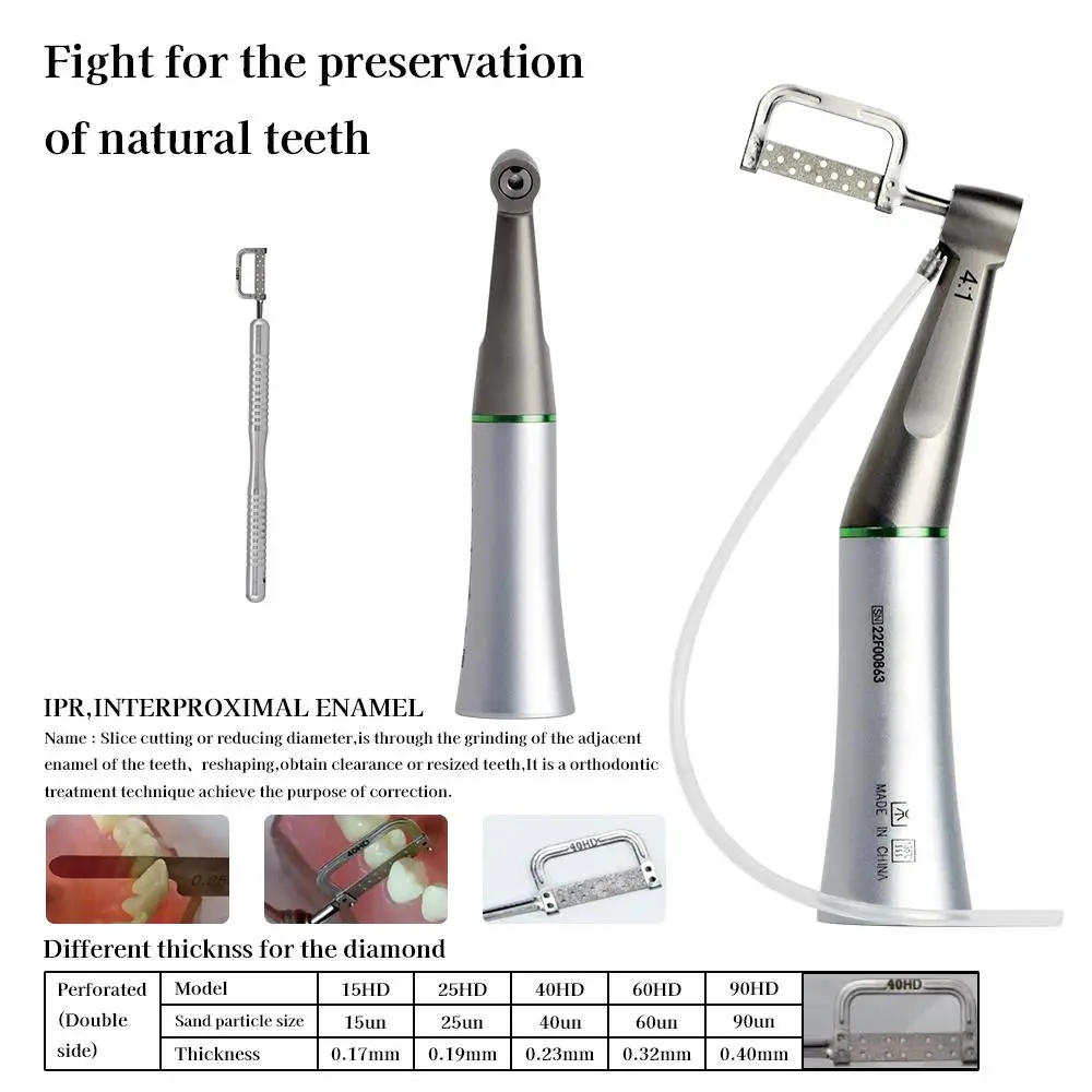 Dental Orthodontic Reduction 4:1 Interproximal Contra Angle Handpiece IPR kit 15-90 HD with 2pcs Dental Serrated Saw Strips