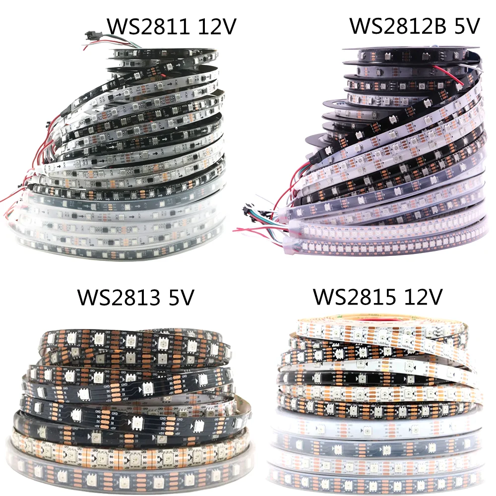 

Интеллектуальная лента RGBLED с адресной полосой ICWS2811 WS2812B WS2813 WS2815 с черно-белой печатной платой SMD5050 DC5V/12V