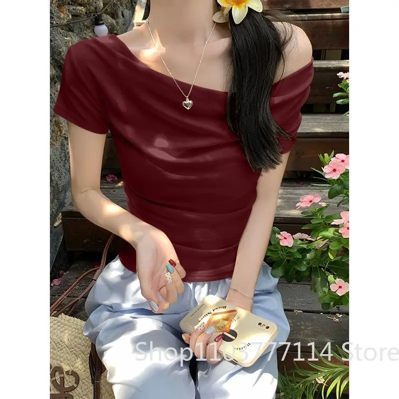 Neues Sommer-Damen-T-Shirt in Niedlichem Einfarbigem Design mit Kurzen Ärmeln, Sexy Spicy Girl Style Top, Vintage-Kleidung, Weicher und Vielseitiger Stil – Detail 4