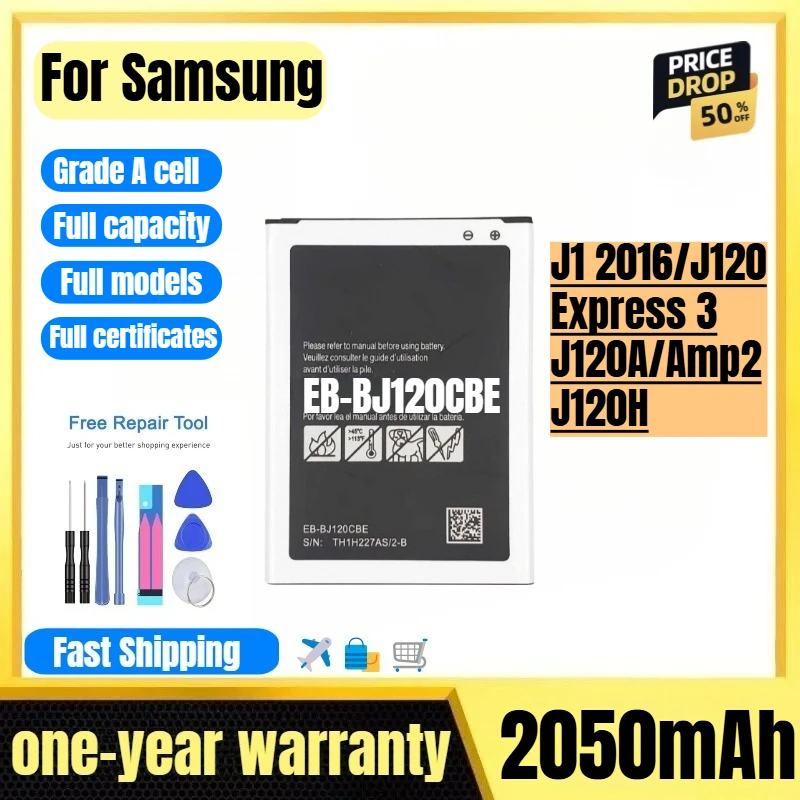 

EB-BJ120CBE for Samsung J1 2016/J120 Express3/J120A/Amp2/J120H Mobile Phone Battery High Capacity Replacement Bateria with Tools