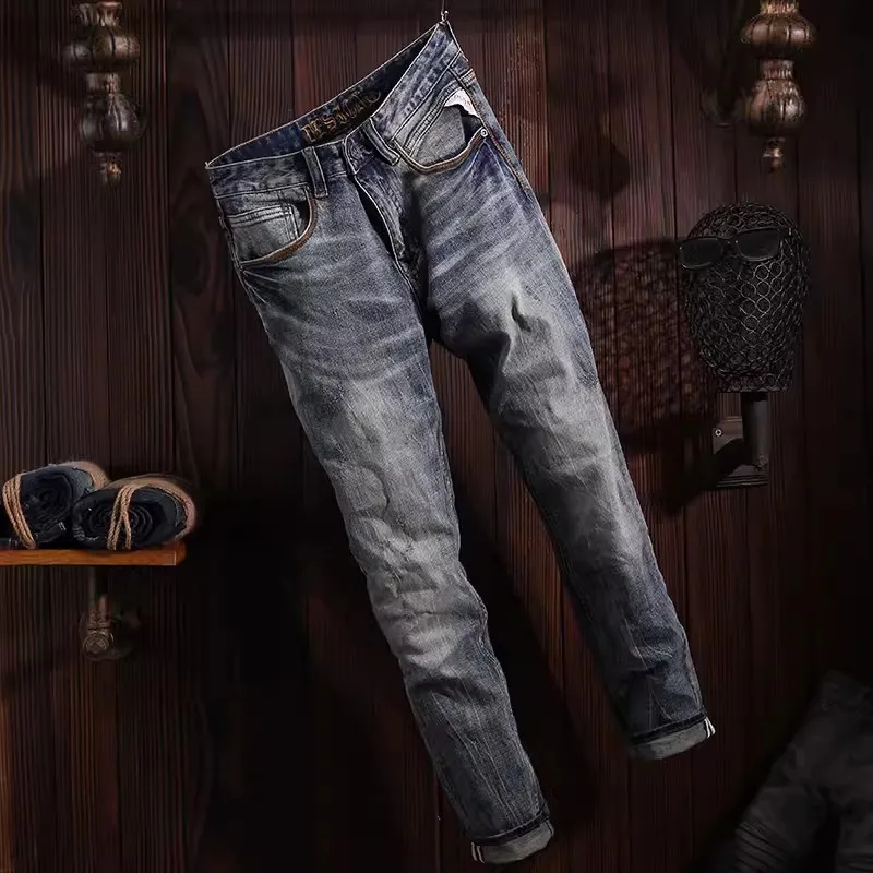 مصمم أزياء جديدة الجينز غسلها الأزرق غسلها الحنين تمتد سليم صالح الرجعية الجينز الهيب هوب الرجعية مستقيم الساق السراويل hombre #6