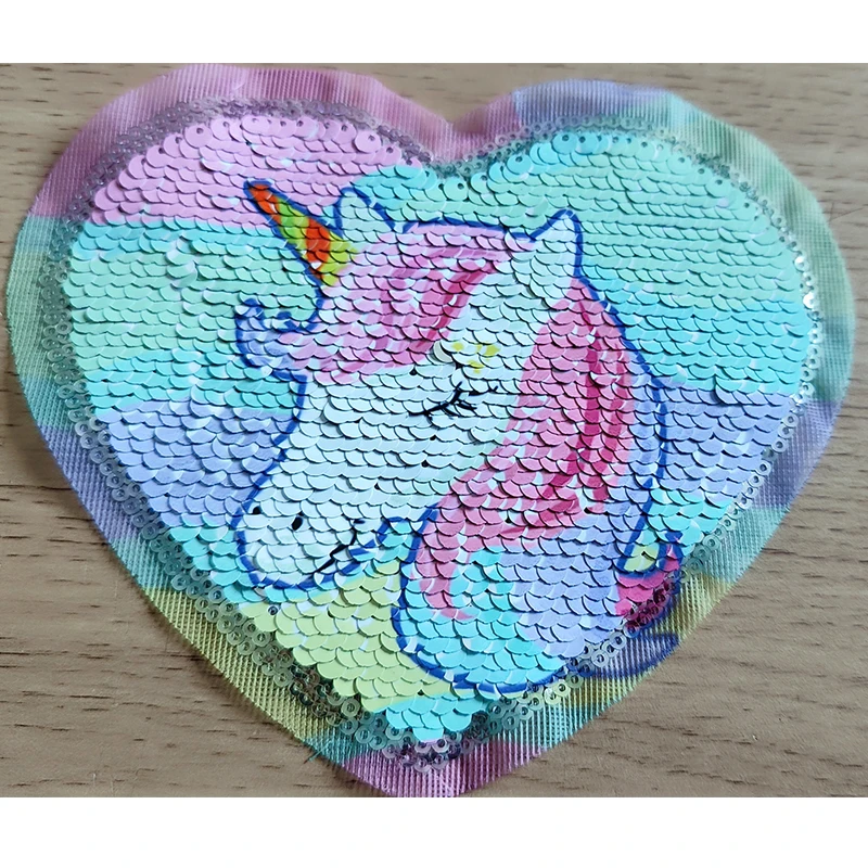 Prajna Unicorn Patches Reversible Change Color Magic Rainbow Sequins Patch Jacket DIY Dress Kid Clothing Applique Letter Sticker