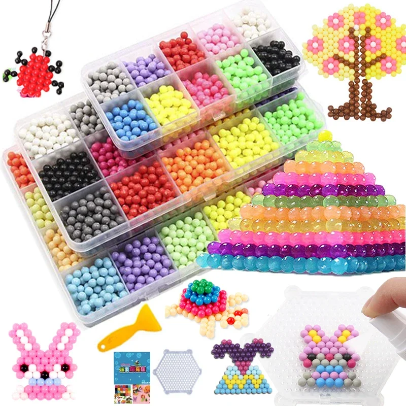 Montessori Refill Beads Puzzles Crystal DIY Water Spray Ball Games 3D Handmade Magic Water Fuse Beads Toys Set with Accessories