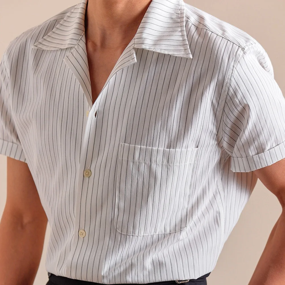 2025 Cuban Collar Shirt Men's Short Sleeved High-end Summer Striped Thin Shirt Camisa Social Masculina Stylish Shirts For Men