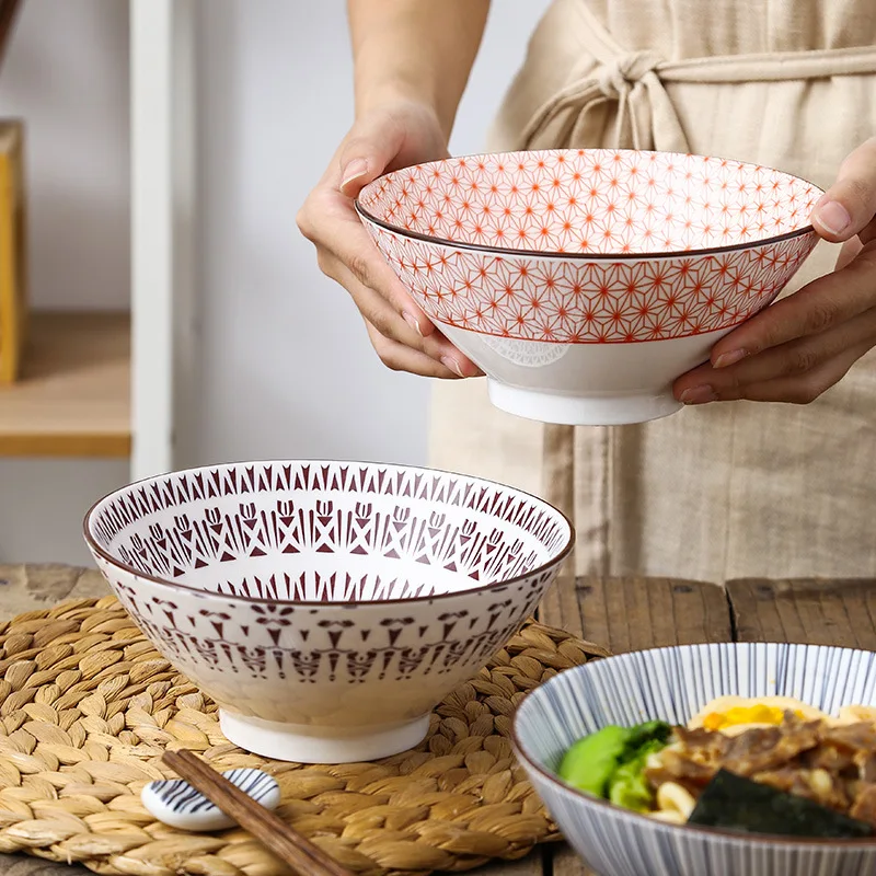 32Oz Japanese Soup Ramen Bowl,Stackable Round Fine Porcelain Cereal Pasta Serving Bowl,Microwavable Ceramic Bowls レトロなラーメンボウル