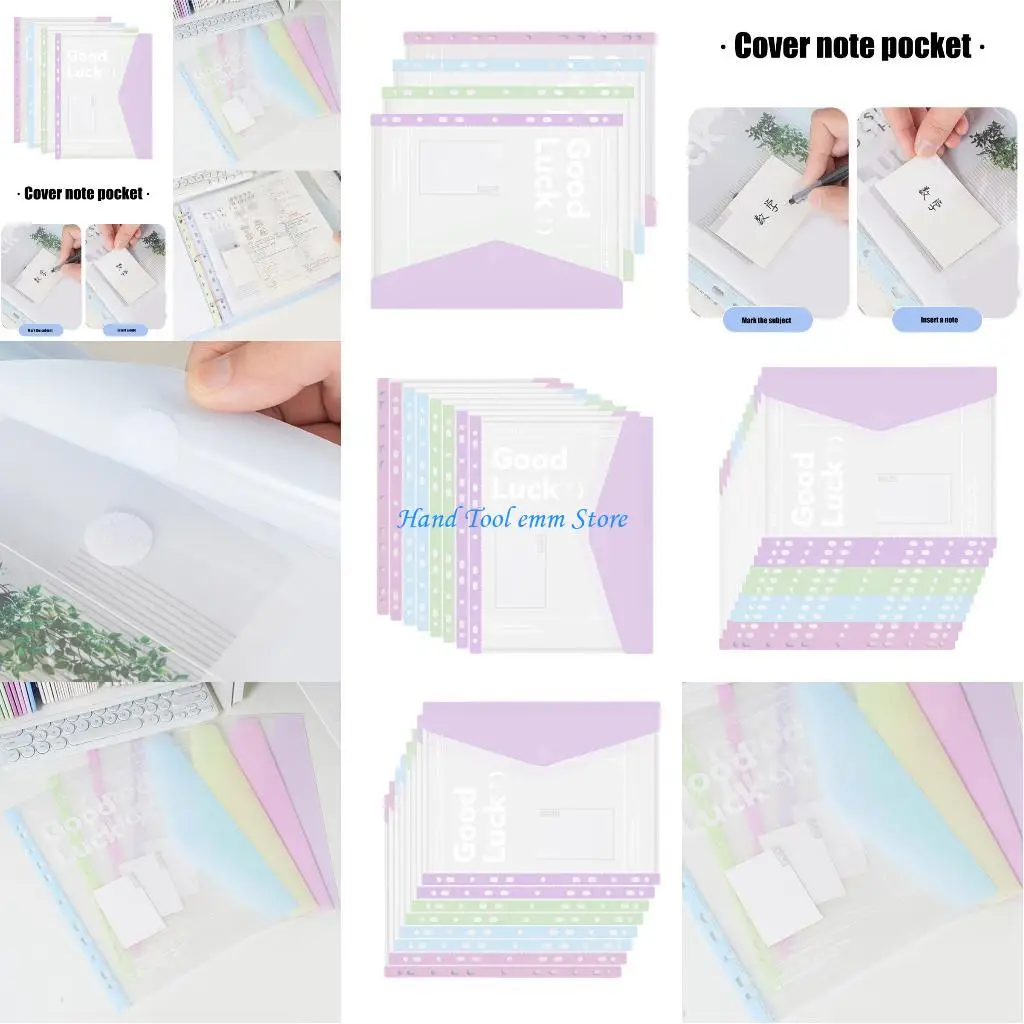 

H37F 4/6/8Pcs 11 Holes Punched Pocket Clear Document Wallet Letter Size File Bag
