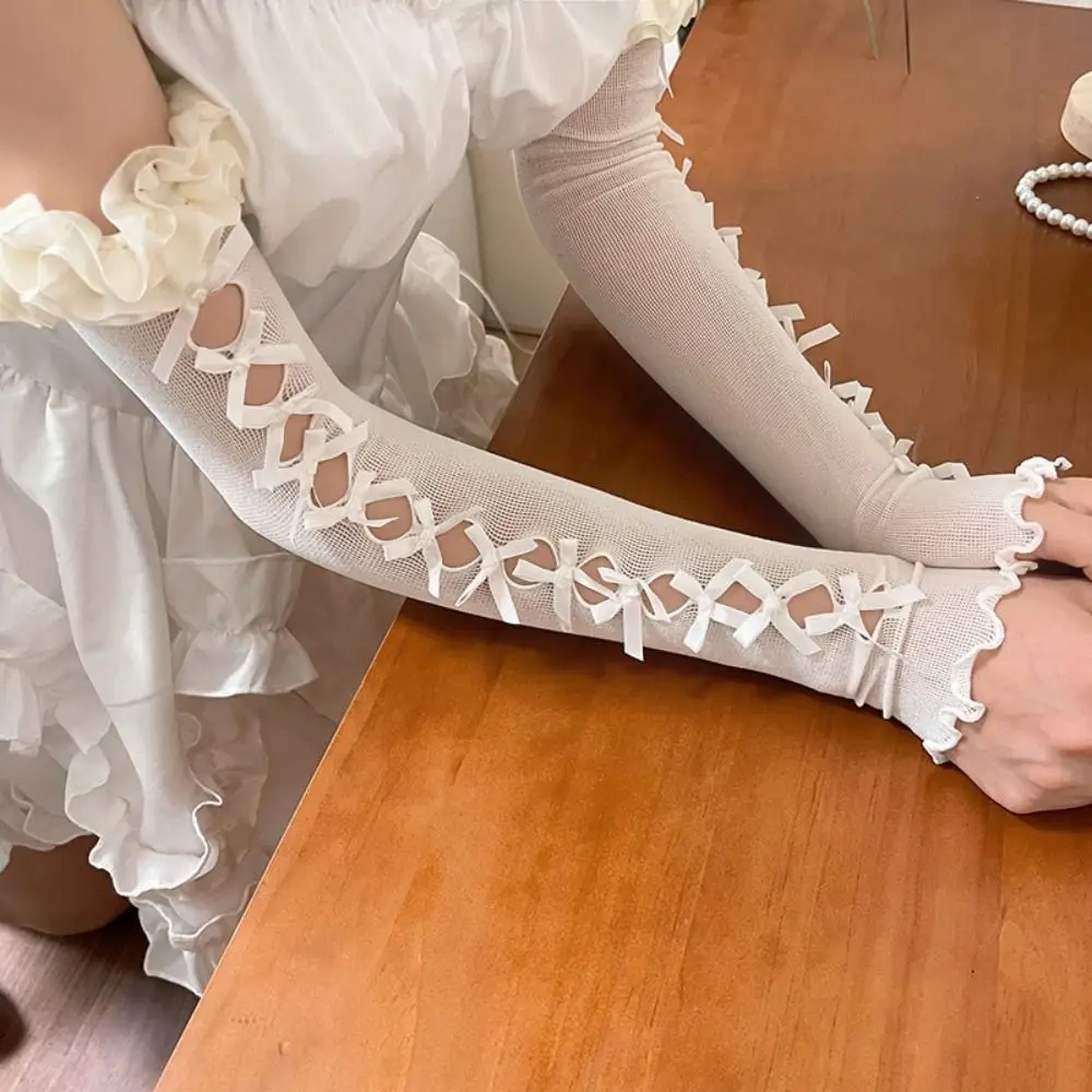 Süße Ballett-Stil Spitze Schleife Handschuhe JK Lolita Spitze Prinzessin Handschuhe Y2k lange Frauen Sonnenschutz Ärmel Cosplay Handschuhe