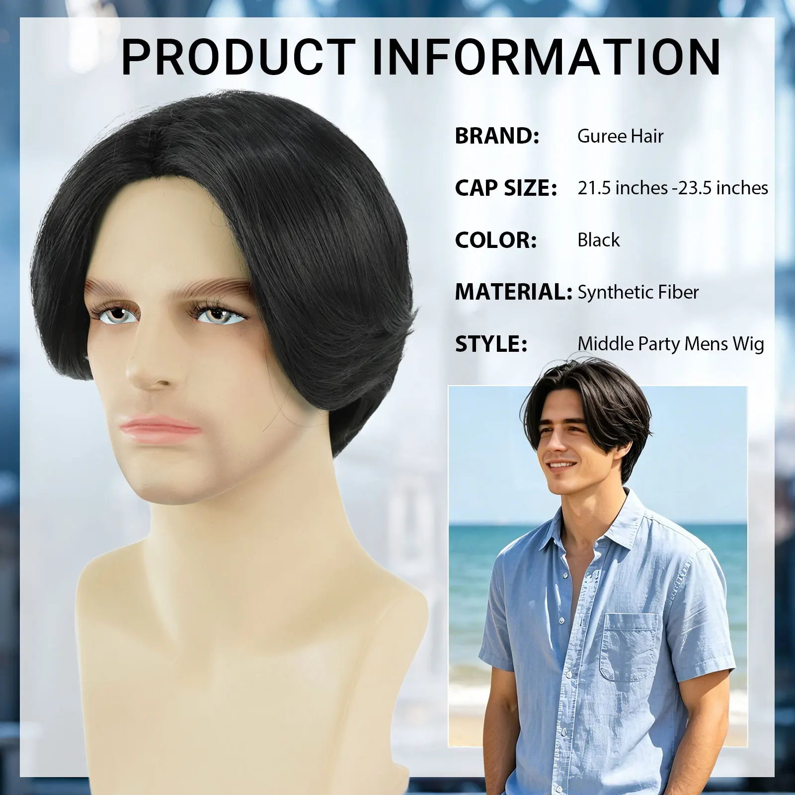 Synthetic Mens Short Wig Straight Layered Cosplay Replacement Hair Wig for Male Guy Daily Party Costume Halloween  Use