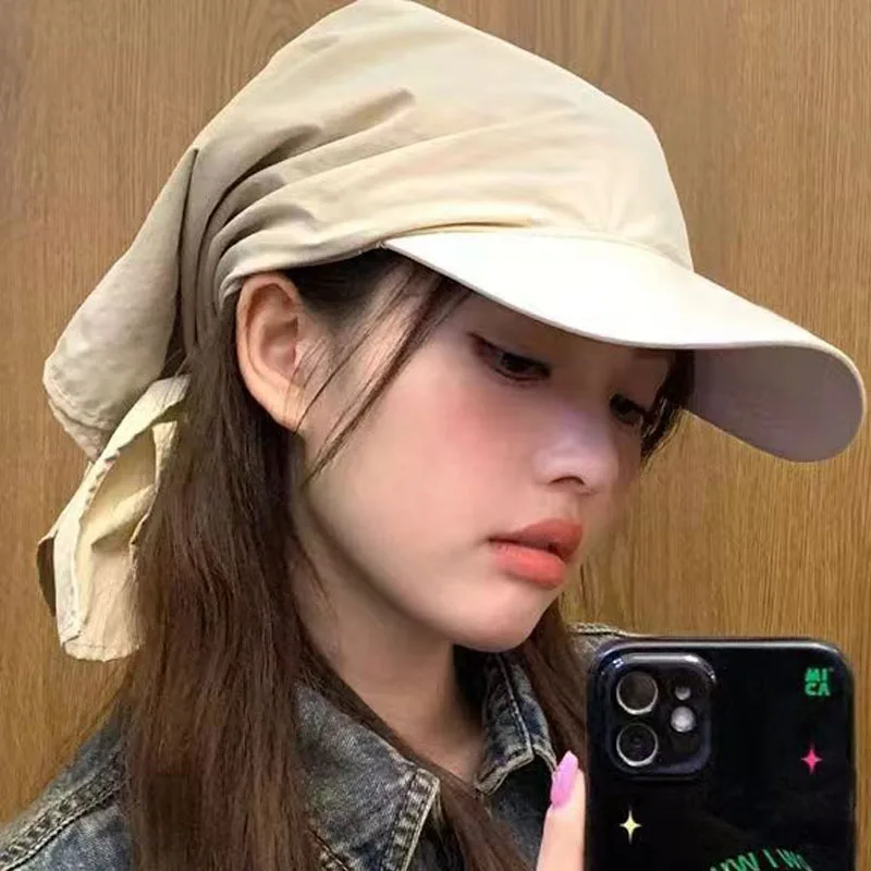  Y2K Girl Turban Headwear Large Brim Duckbill Cap Summer Quick Drying Headscarf Hat Women Outdoor Sun Protection Visors
