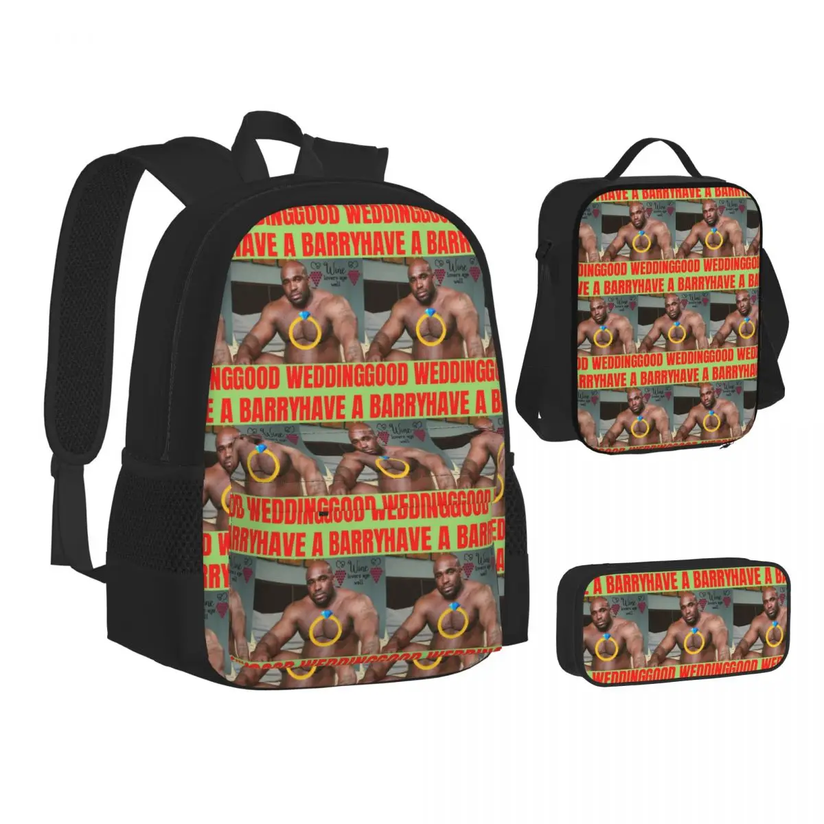 

Big Dick Black Guy Meme Barry Wood Backpacks Boys Girls Bookbag School Bags Kids Rucksack Lunch Bag Pen Bag Three-Piece Set