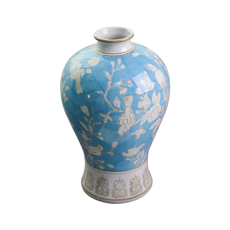 

ceramic vase blue and white porcelain high-end sense living room flower arrangement plum vase entrance ornament new house