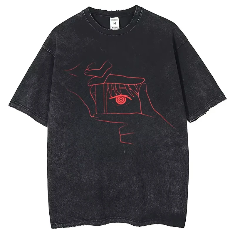 حار أنيمي بالمنشار رجل ملابس علوية من القطن الجرافيك غسلها تي شيرت الرجال مانغا بلايز خمر تي شيرت Harajuku #5