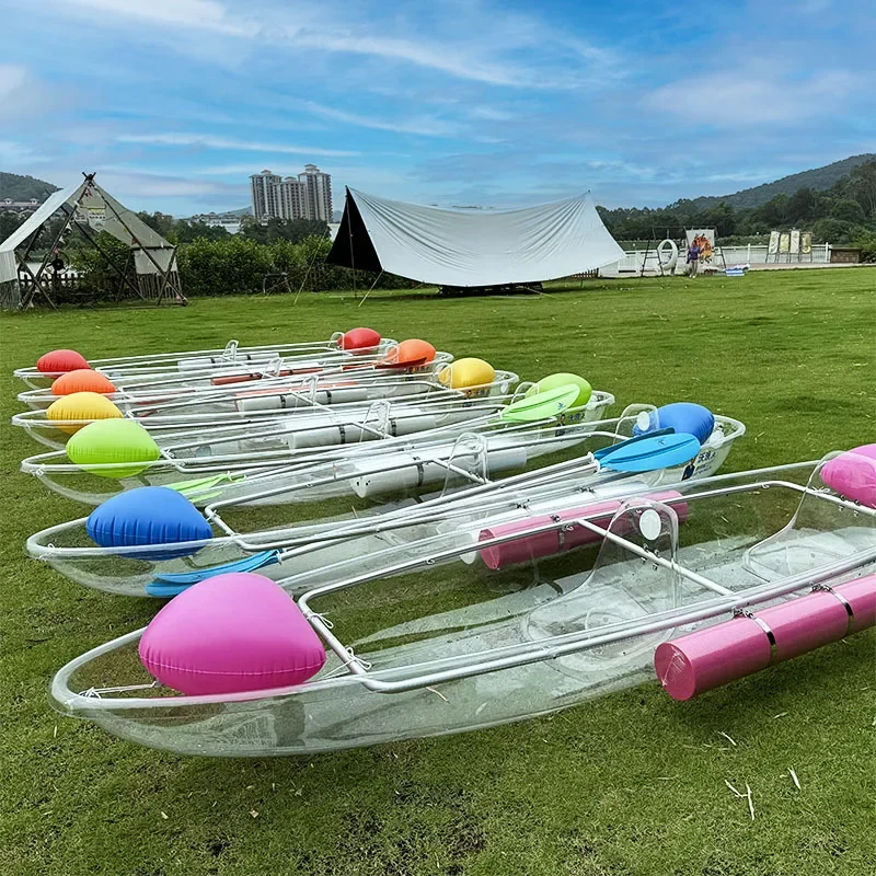 Transparante boot met groot drijfvermogen, internetberoemd glas, transparante roeiboot, zonwering,