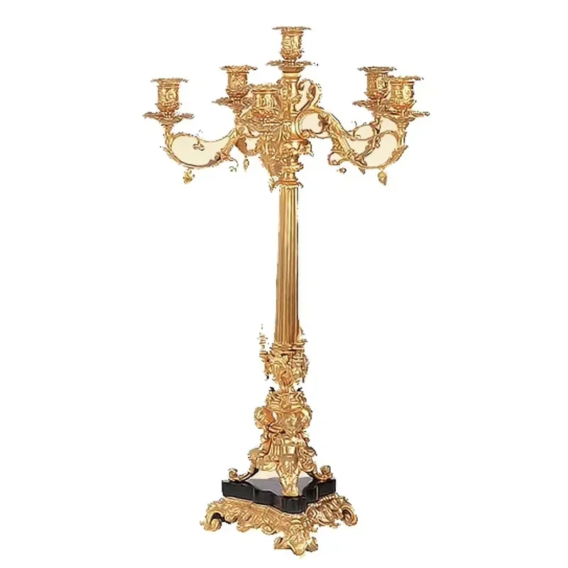 One Pcs of European Gilt Gold Rococo Style Brass Candelabra 5 Arms for Home Deco&Religion