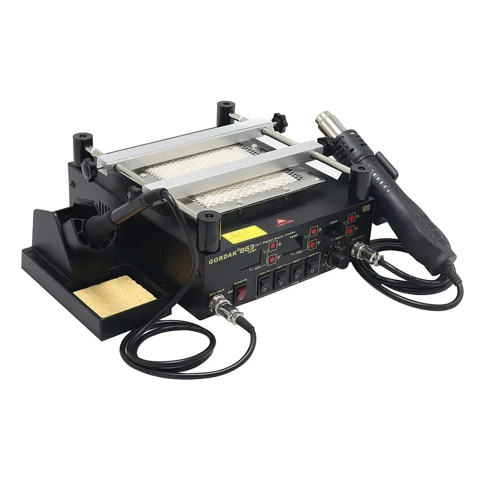 

863 3 In 1 Digita Hot Air Heat Gun BGA Rework Solder Station Electric Soldering Iron IR Infrared Preheating Station