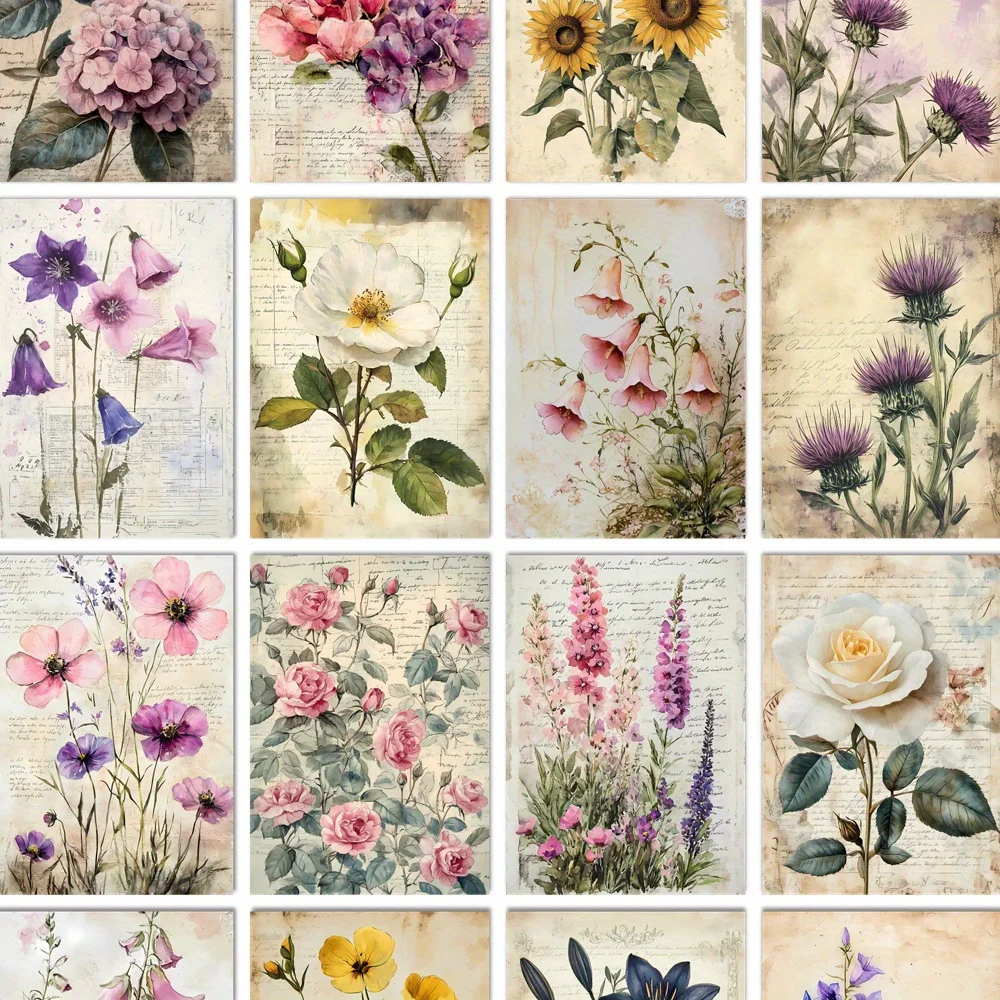 32pcs vintage floral and plant specimen series postcards, gift collection, artistic gifts, souvenirs, collectible or mailed